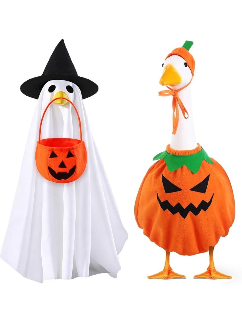 Halloween Goose Outfit Ghost & Pumpkin Porch Goose Clothes 23" Statue Decor